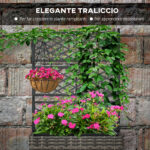 Fioriera con Grigliato per Rampicanti con 2 Vasi in Acciaio e Rattan PE, 57x30x107cm, Grigio - immagine 6