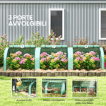 Serra da Giardino a Tunnel in Acciaio e Plastica PP con Porte Avvolgibili, 3x1x0,8 m, Verde - immagine 6