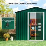 Casetta da Giardino 3,6m² in Lamiera di Acciaio con 2 Porte Scorrevoli e 4 Prese d'Aria, 236x174x190 cm, Verde - immagine 5
