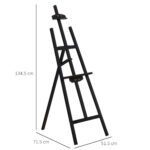 Cavalletto Pittura, 135 cm Cavalletto Treppiede per Dipingere su Tela, Cavalletto in Legno di Pino Regolabile, Portatile e Pieghevole con Pennello per Studio, Artisti e Pittori, Nero - immagine 3
