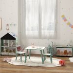 Set Tavolo e Sedie 3 Pezzi per Bambini 3-8 Anni in MDF e Legno di Pino, Verde - immagine 8