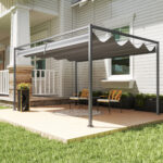 Pergola Gazebo da Esterno 4x3 m con Tettuccio Retrattile in Metallo e Poliestere, Grigio Scuro - immagine 7