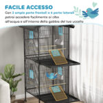 Voliera per Uccelli a Rotelle con Vassoi Estraibili in Plastica e Posatoi, in Metallo, 71,8x71,8x170,2 cm, Nero - immagine 5