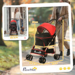 Passeggino per Cani Convertibile con 2 Guinzagli e Cuscino, in Acciaio e Poliestere, 82x49,5x98 cm, Rosso e Nero - immagine 3