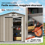 Casetta da Giardino in Metallo con Prese d'Aria e Doppia Porta Scorrevole, 2,1x1,3m, Marrone Chiaro - immagine 5