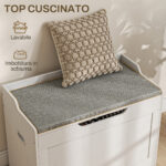 Panca Contenitore da 103L Multifunzione in Legno con Cuscino in Tessuto, 75x40x56cm, Bianco - immagine 5