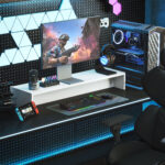 Supporto per Monitor con 2 Vani Contenitore in Legno, 1x27x15 cm, Bianco - immagine 8