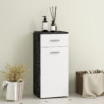 Mobile Bagno con Cassetto e Armadietto in Legno, 35x30x77,5cm, Bianco e Nero - immagine 7
