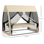 Dondolo da Giardino 2 in 1 Convertibile in Letto con Cuscini e Zanzariera, 240x140x197 cm, Caffè - immagine 3
