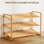 Scaffale Scarpiera a 3 Livelli per 12 Scarpe con Ripiani a Doghe in Bambù, 76x33x50,8 cm, Colore Legno - immagine 4