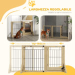 Cancelletto per Cani Estensibile con Porta e 2 Pannelli, Piedini Triangolari, 112-159x70 cm, Legno Naturale - immagine 5