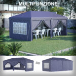 Gazebo 6x3 m Pieghevole da Giardino, in Acciaio e Poliestere con 6 Pannelli Laterali, Blu - immagine 4