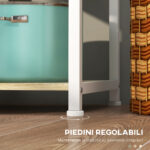 Mobile Cucina Moderno a 4 Ripiani con Cestino e Ganci in Legno e Acciaio, 90x40x84,5cm, Quercia e Bianco - immagine 6