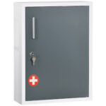 Armadietto Medicinali con 3 Ripiani e Blocco con Chiavi in Acciaio, 40x15x53,5cm, Bianco e Grigio