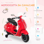 Moto Elettrica per Bambini con Licenza Ufficiale Vespa, 2 Rotelle, Luci e Suoni, 108x49x75 cm, Rossa - immagine 4