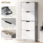 Scarpiera Salvaspazio Moderna a 4 Ante per 16 Paia di Scarpe, 62,5x26x156 cm, Grigio Cemento - immagine 6