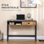 Scrivania per Camera e Ufficio con Cassetto Stile Industriale, 110x50x76cm, Noce e Nero - immagine 4