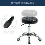 Sgabello ad Altezza Regolabile con 5 Ruote, in Acciaio, Gommapiuma e pelle PU, Ф48x47-59Acm - immagine 4