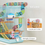 Gabbia per Criceti a 5 Piani con Tubi Colorati, Ruota, Casetta e Accessori, 47x30x59 cm, Azzurro - immagine 5