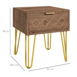 Comodini Moderni Set 2 Pezzi in Truciolato e Acciaio con Cassetto, 39,5x41x49 cm, Marrone - immagine 3