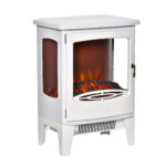 Camino Elettrico Effetto Fiamma e 3 Lati Aperti, Temperatura Regolabile 9W-18W, Protezione da Surriscaldamento, Copertura 20-25m², 39x26x54,8cm, Bianco