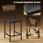Tavolo da Bar a 3 Ripiani e 2 Sgabelli con Poggiapiedi e Schienale, in Legno e Acciaio, Nero e color Noce - immagine 5