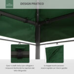Copertura per Gazebo 4x3 m a 2 Livelli in Poliestere con Cinghie e 10 Fori di Drenaggio, Verde - immagine 6