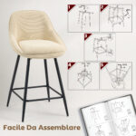 Set 2 Sgabelli Alti da Bar Moderno con Schienale e Braccioli, seduta Girevoli con Rivestimento in Velluto e Poggiapiedi, Beige | Aosom Italy - immagine 7