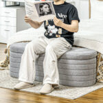 Panca Fondo Letto in Tessuto Teddy con Vano Contenitore, 116x41x40,5cm, Grigio Chiaro - immagine 2