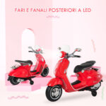 Moto Elettrica per Bambini con Licenza Ufficiale Vespa, 2 Rotelle, Luci e Suoni, 108x49x75 cm, Rossa - immagine 5
