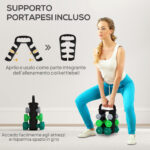 Set 6 Manubri Pesi (2x1 kg, 2x2 kg, 2x3 kg) da 12 kg con Supporto/Kettlebell, in Metallo e Plastica Multicolore - immagine 5