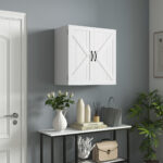 Armadietto Pensile Bagno in Legno Stile Country con Ripiano Regolabile, 60x30x60cm, Bianco - immagine 7