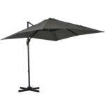 Ombrellone da Giardino con Angolazione Regolabile su 5 Livelli e Rotazione a 360°, 2,5x2,5 m, Grigio