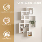 Libreria Moderna Sospesa con 5 Cubi Intrecciati in Legno, 49,5x10,2x86cm, Bianco - immagine 7