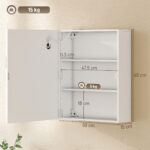 Armadietto Bagno con Specchio, Luce LED Regolabile e Sistema Antiappannamento, 50x15x60 cm, Bianco - immagine 3