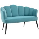 Divano 2 Posti in Velluto con Gambe in Metallo e Schienale a Conchiglia, 132x66x80cm, Verde