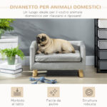 Divanetto per Cani e Gatti Stile Scandinavo con Cuscino Imbottito in Velluto e Legno, 64x45x36cm, Grigio - immagine 4