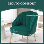 Poltroncina da Camera e Salotto a Conchiglia Stile Art Deco, in Tessuto Vellutato e Acciaio, 63x65x84 cm, Verde - immagine 4