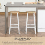 Set 2 Sgabelli da Cucina in Truciolato e Acciaio con Piano Liscio e Poggiapiedi, 32,5x32,5x65 cm, Bianco e Legno - immagine 4