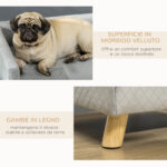 Divanetto per Cani e Gatti Stile Scandinavo con Cuscino Imbottito in Velluto e Legno, 64x45x36cm, Grigio - immagine 5