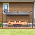 Pergola Gazebo da Esterno 4x3 m con Tettuccio Retrattile in Metallo e Poliestere, Grigio Scuro - immagine 9
