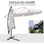 Ombrellone da Giardino a Braccio con Apertura a Manovella in Metallo e Poliestere, Ø2,7x2,7 m, Grigio - immagine 4