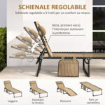 Sdraio da Giardino Pieghevole con Schienale Reclinabile su 5 Posizioni e Cuscino, 185x58x30cm, Beige - immagine 4