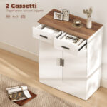 Credenza Moderna 2 Cassetti e Armadietto 2 Ante, Ripiano Interno Regolabile, Bianco e Legno - immagine 4
