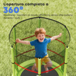Tappeto Elastico per Bambini 3-6 Anni con Rete di Protezione, 6 Colonne e 3 Ingressi, Ø140x190 cm, Verde e Nero - immagine 7