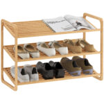 Scaffale Scarpiera a 3 Livelli per 12 Scarpe con Ripiani a Doghe in Bambù, 76x33x50,8 cm, Colore Legno