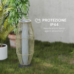 Lampada Solare da Giardino con Illuminazione LED, in PE, Rattan e Acciaio, Ø26x72 cm, Grigio - immagine 7