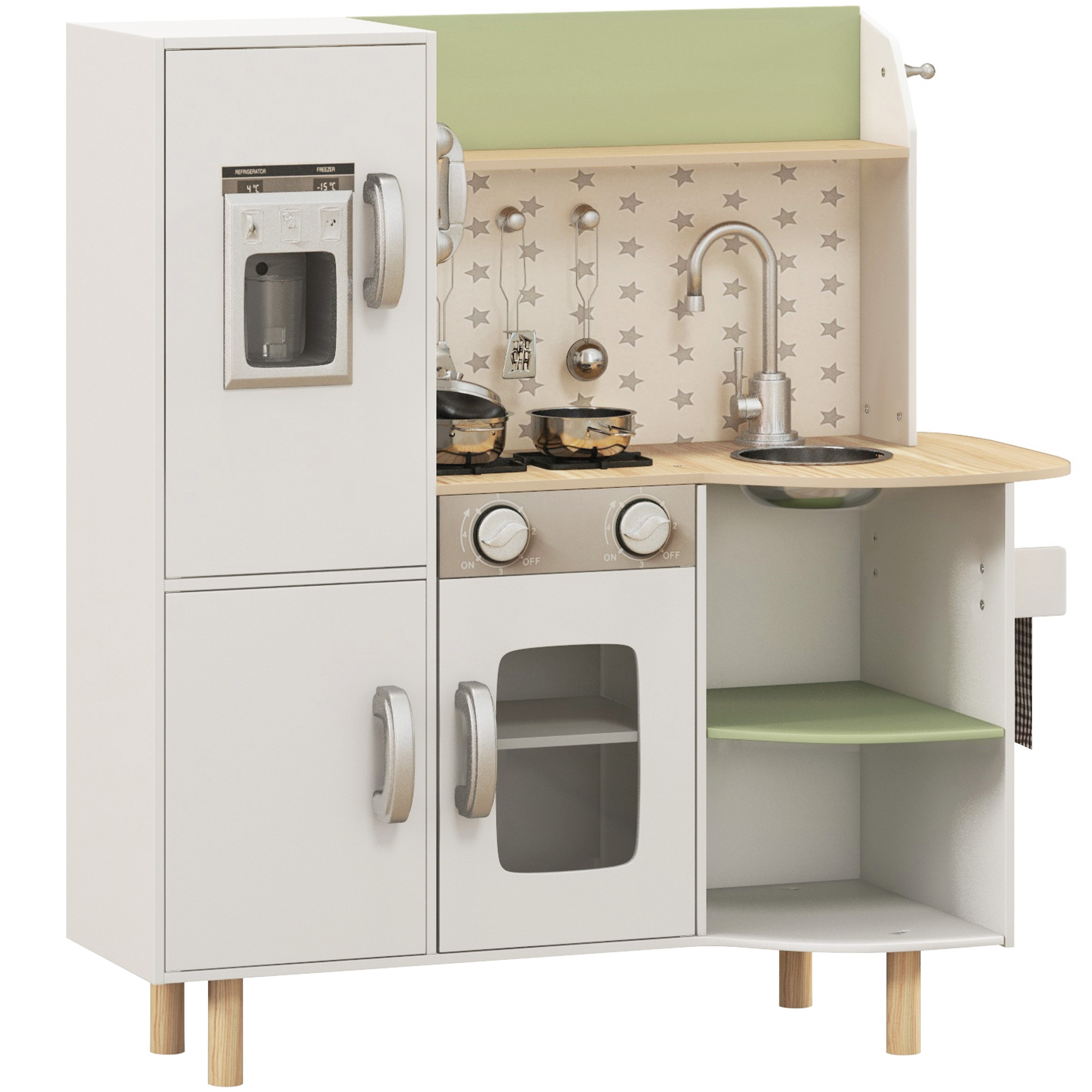 KuC3aa19bb10f046a.jpg Cucina Giocattolo per Bambini 3-6 Anni con Macchina del Ghiaccio e Utensili, 84x34x89 cm, Bianco e Verde - immagine 1