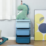 Cassettiera 6 Cassetti per Bambini 3-6 Anni con Bordi Arrotondati, Mobile Portagiochi in PP, 37x37x56,5cm, Blu - immagine 9