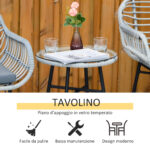 Set Mobili da Giardino in Rattan PE con 2 Sedie e Tavolino con Ripiano in Vetro, Grigio - immagine 6